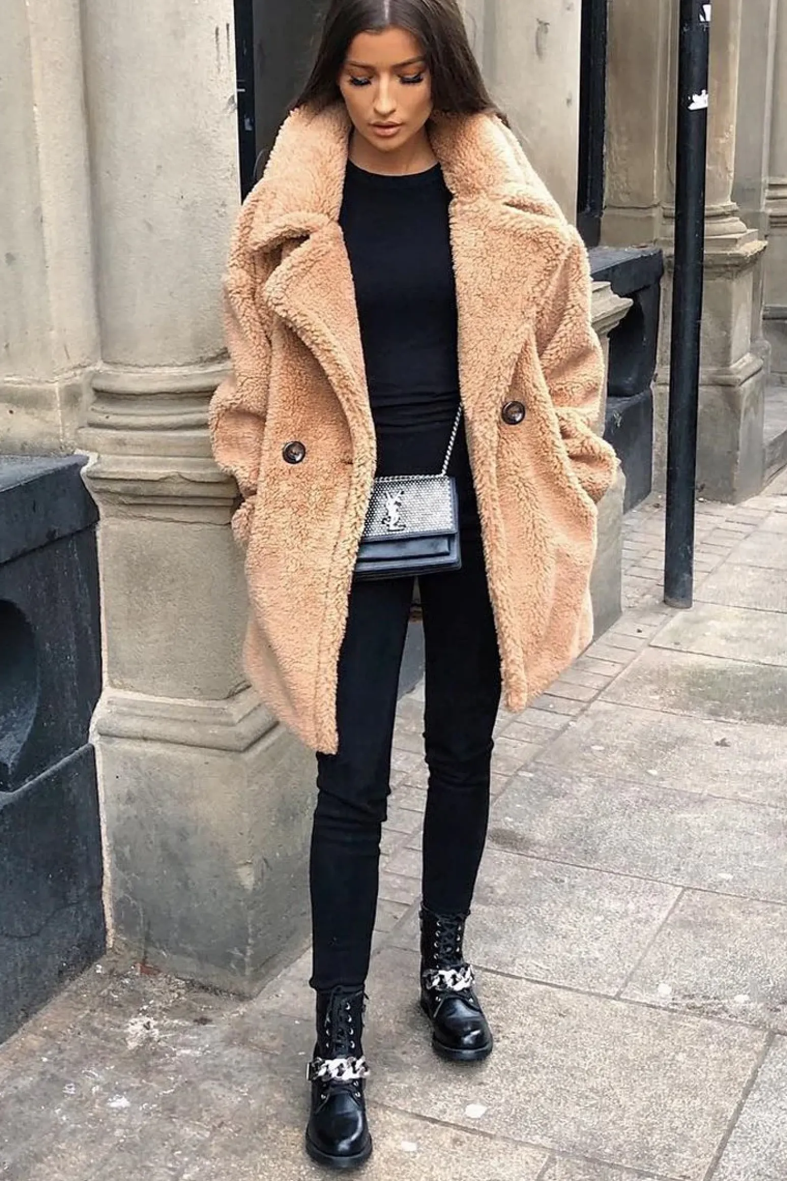Rebellious Fashion Camel Faux Fur Button Front Teddy Coat - Aamna