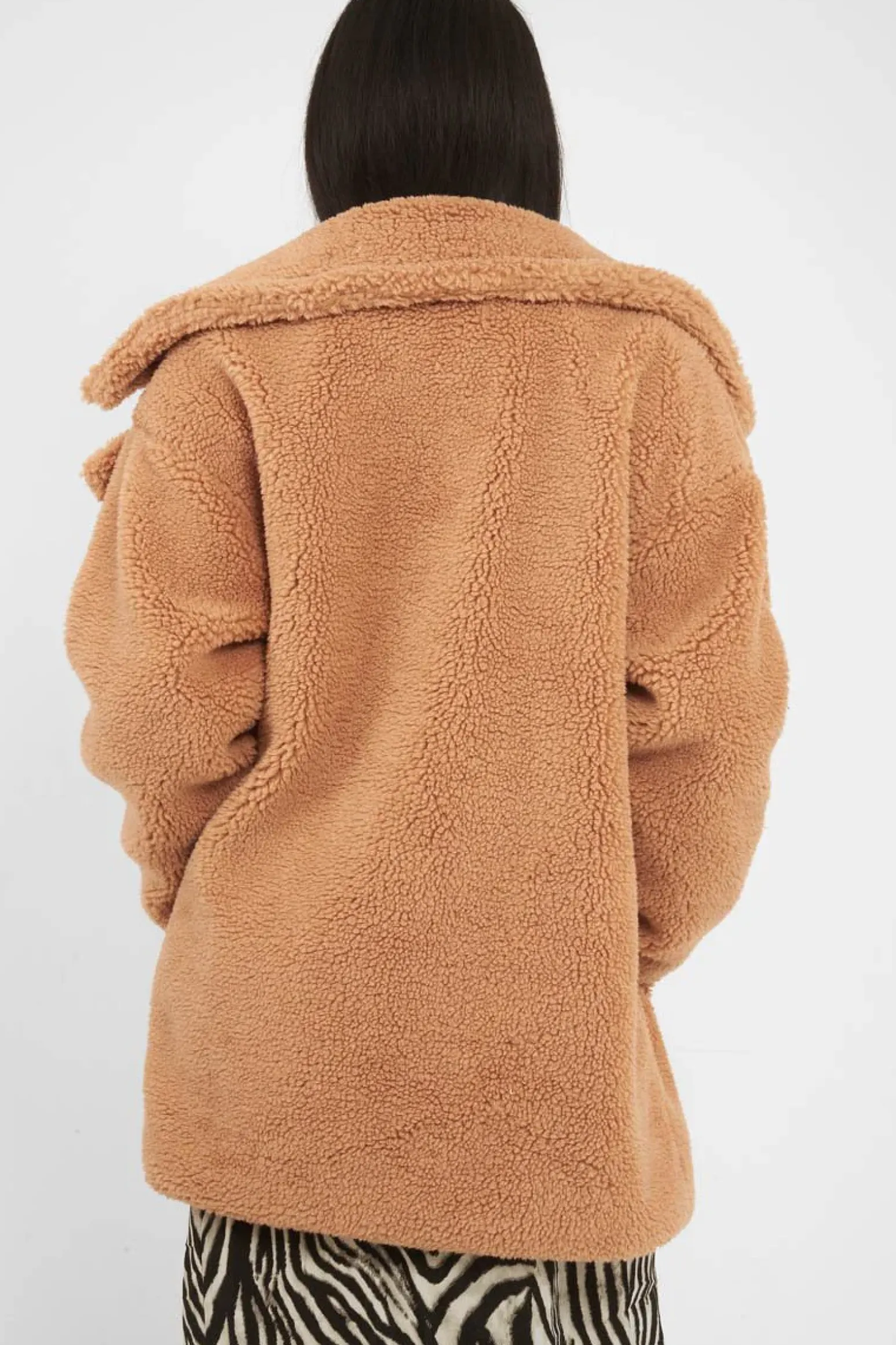 Rebellious Fashion Camel Faux Fur Button Front Teddy Coat - Aamna
