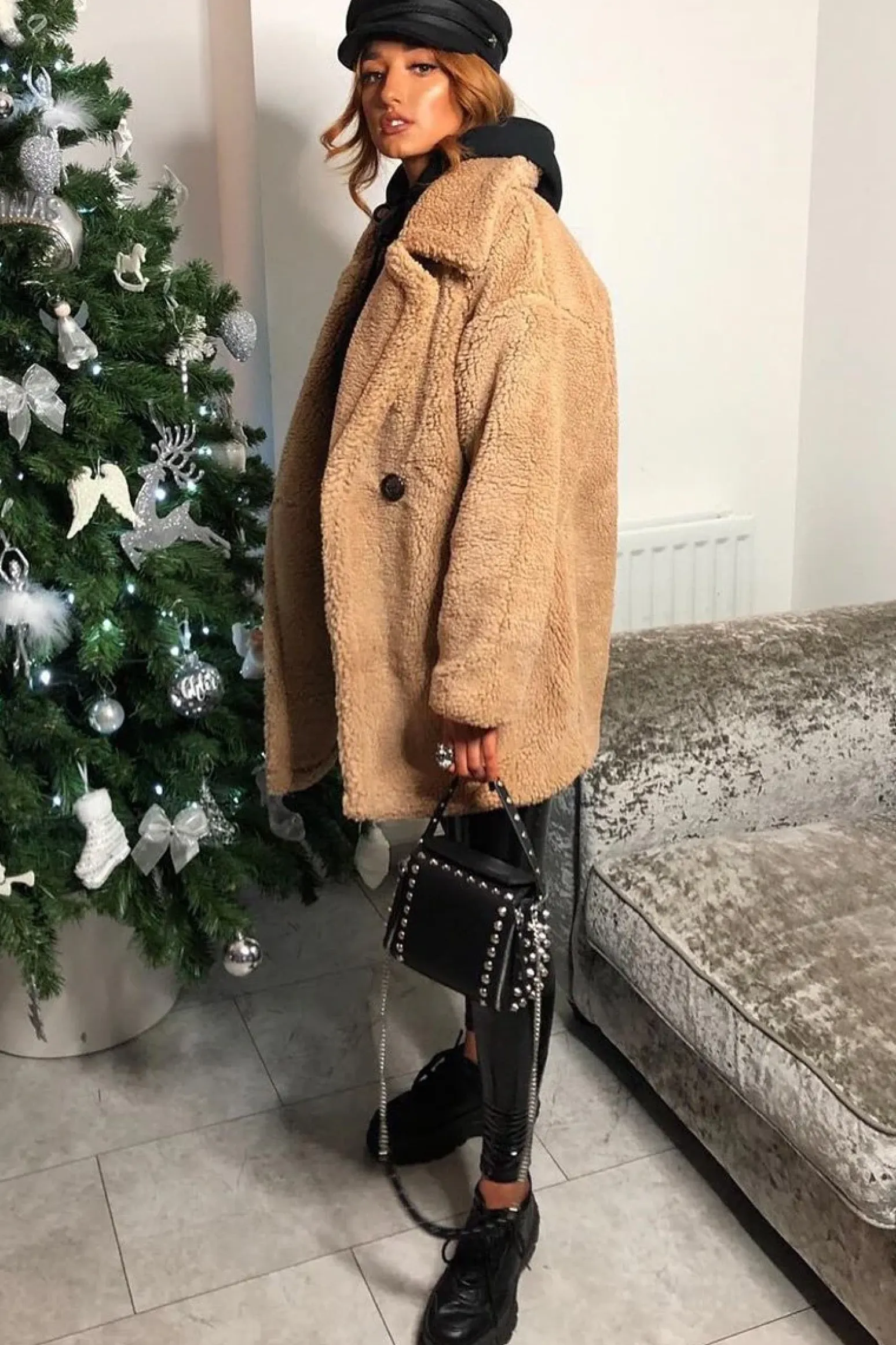 Rebellious Fashion Camel Faux Fur Button Front Teddy Coat - Aamna