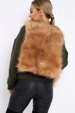 Rebellious Fashion Camel Faux Fur Cropped Gilet - Nadia