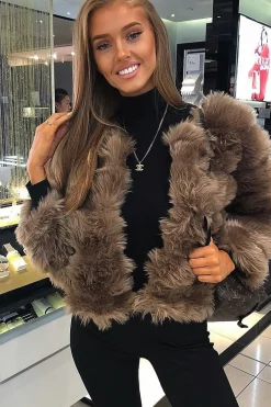 Rebellious Fashion Camel Faux Fur Jacket - Estelle