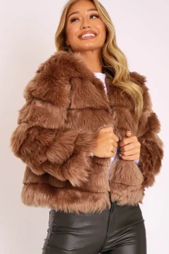 Rebellious Fashion Camel Faux Fur Jacket - Estelle