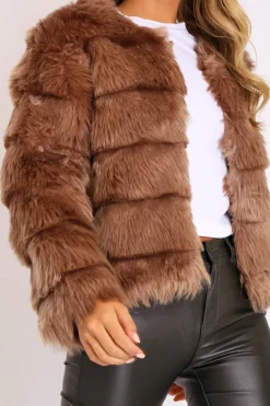 Rebellious Fashion Camel Faux Fur Jacket - Estelle