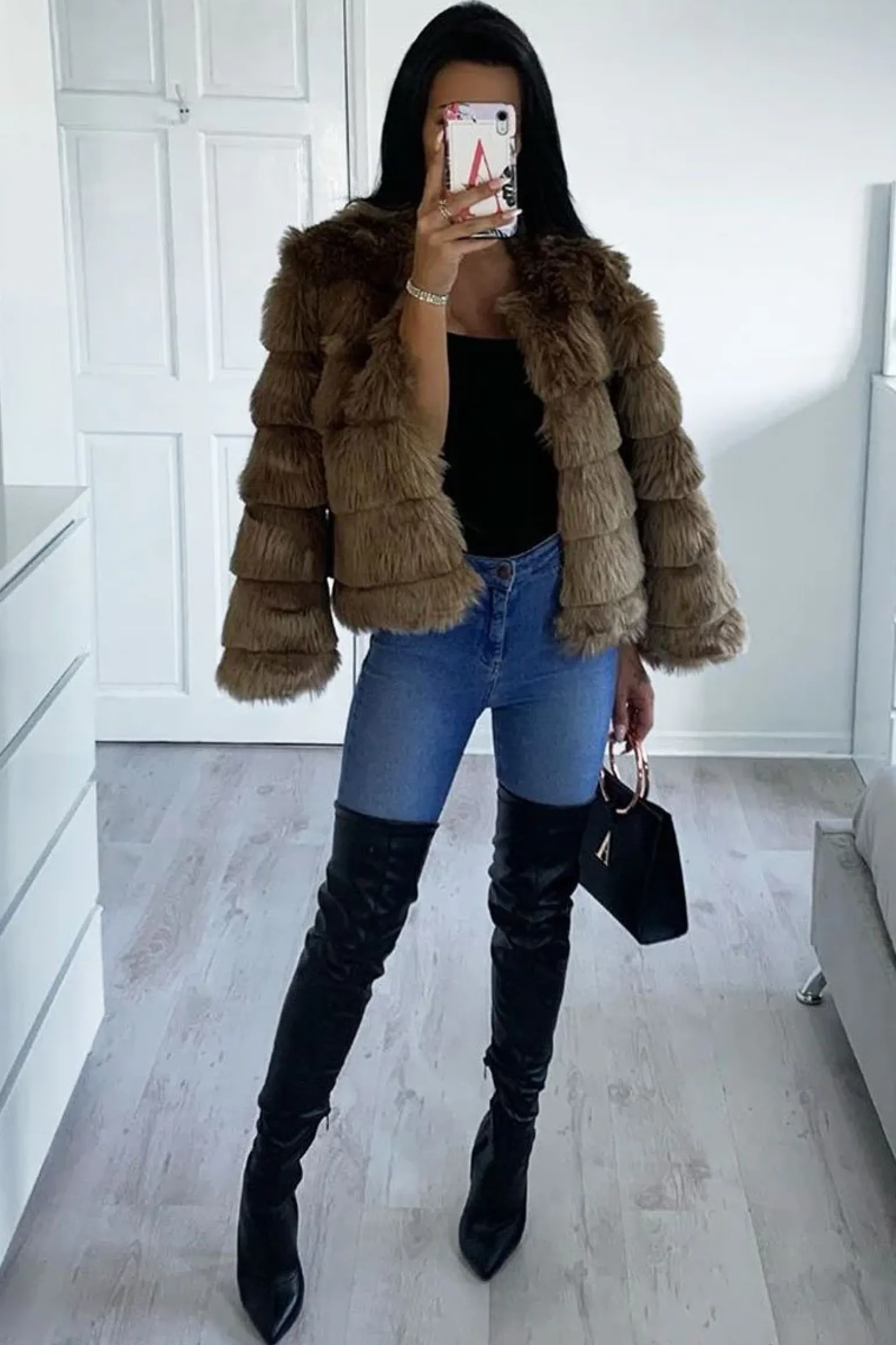 Rebellious Fashion Camel Faux Fur Jacket - Estelle