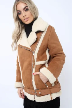 Rebellious Fashion Camel Faux Shearling Coat - Scarlett