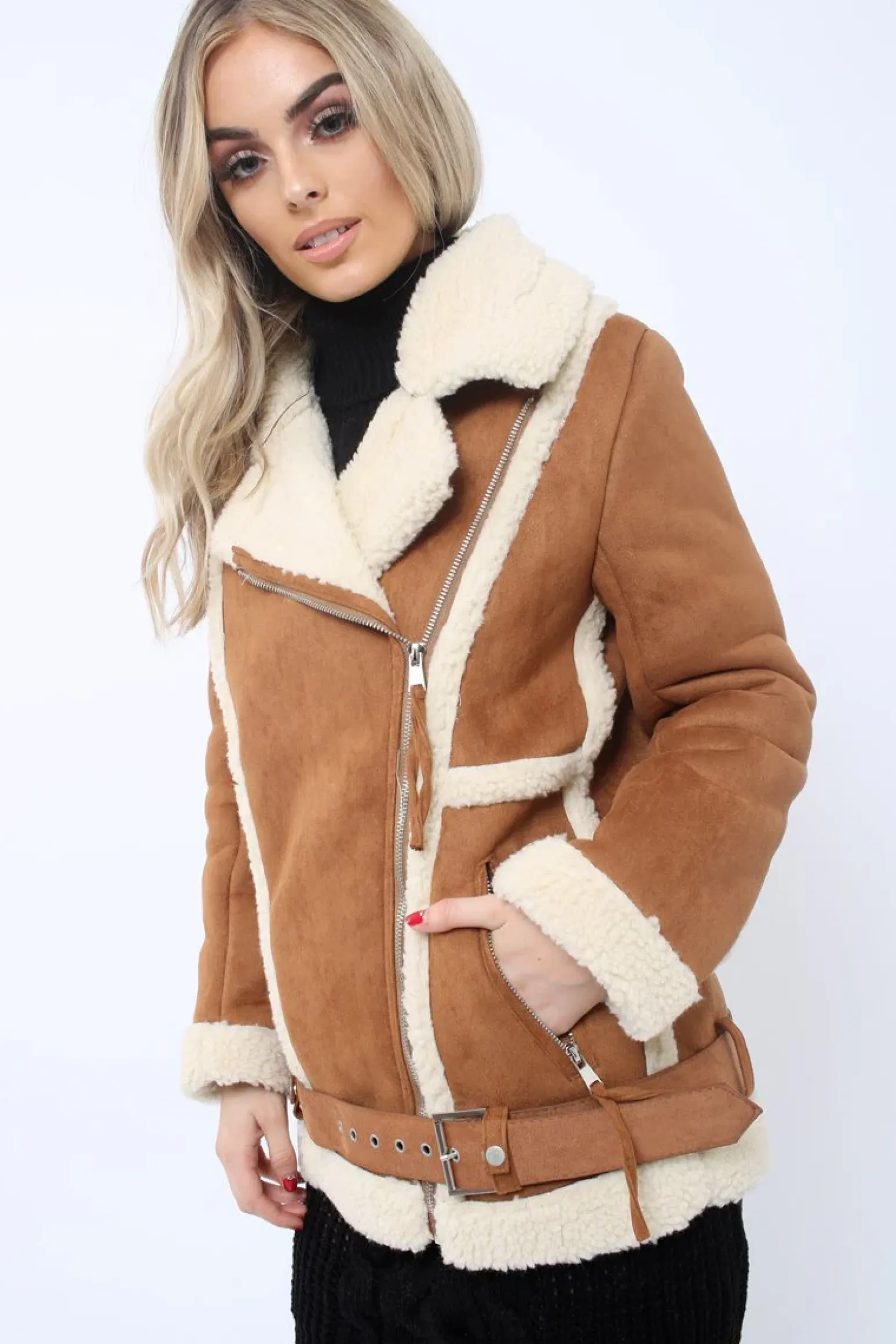 Rebellious Fashion Camel Faux Shearling Coat - Scarlett
