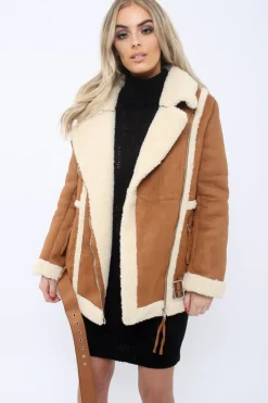 Rebellious Fashion Camel Faux Shearling Coat - Scarlett
