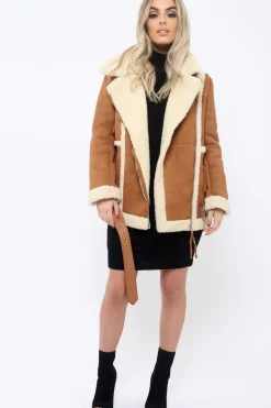 Rebellious Fashion Camel Faux Shearling Coat - Scarlett