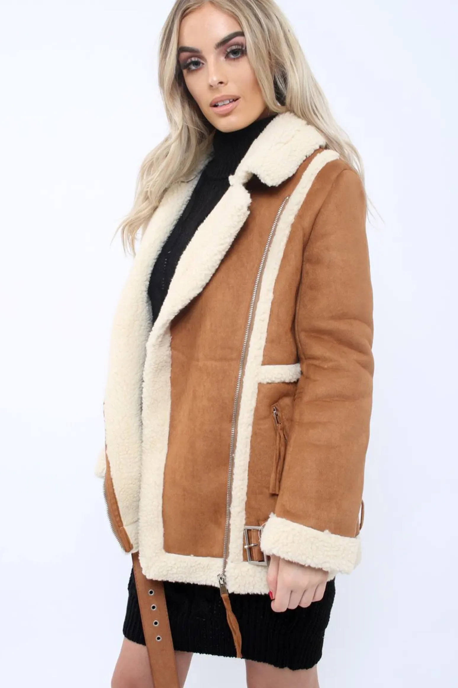 Rebellious Fashion Camel Faux Shearling Coat - Scarlett