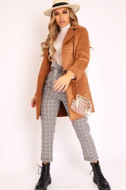 Rebellious Fashion Camel Faux Suede Shearling Coat - Izabella