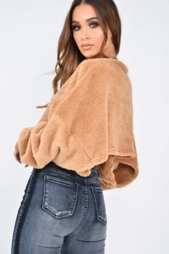 Rebellious Fashion Camel Fluffy Long Sleeve Crop Jumper - Noura