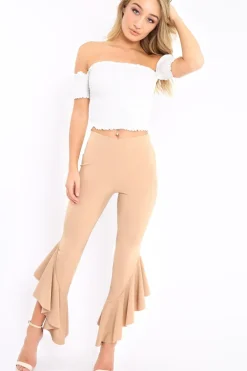 Rebellious Fashion Camel Frill Flare Hem Trousers - Ashlie