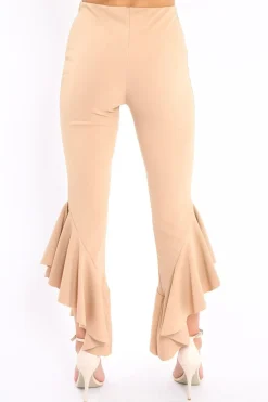 Rebellious Fashion Camel Frill Flare Hem Trousers - Ashlie