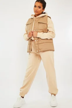 Rebellious Fashion Camel Front Pocket Padded Gilet - Carleigh