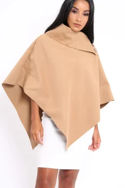 Rebellious Fashion Camel Funnel Collar Poncho - Caiden