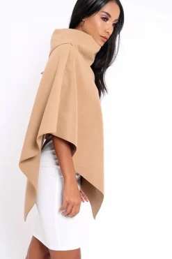 Rebellious Fashion Camel Funnel Collar Poncho - Caiden