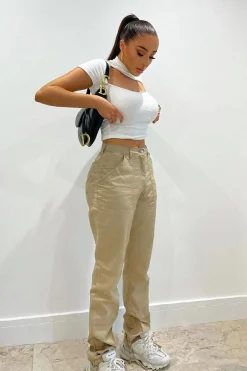 Rebellious Fashion Camel Gathered Hem Tie Trousers - Aaira