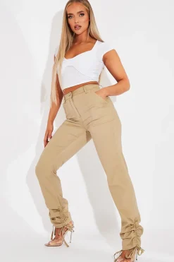 Rebellious Fashion Camel Gathered Hem Tie Trousers - Aaira