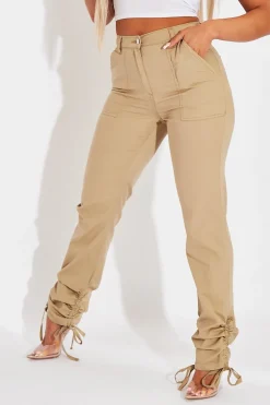 Rebellious Fashion Camel Gathered Hem Tie Trousers - Aaira