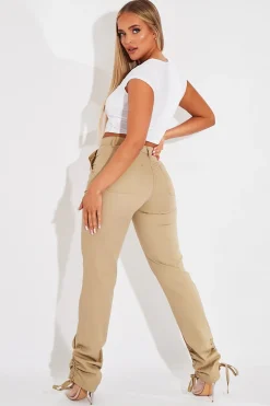 Rebellious Fashion Camel Gathered Hem Tie Trousers - Aaira