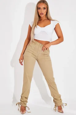 Rebellious Fashion Camel Gathered Hem Tie Trousers - Aaira