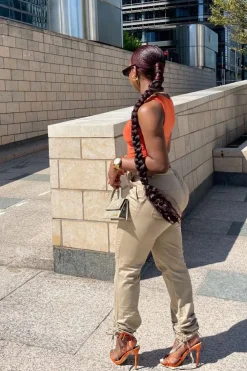 Rebellious Fashion Camel Gathered Hem Tie Trousers - Aaira