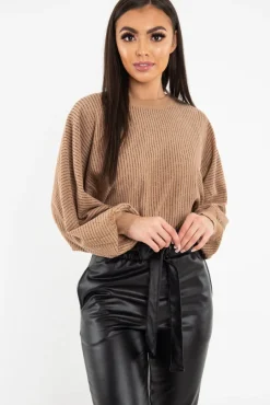 Rebellious Fashion Camel Glitter Stripe Batwing Jumper - Bowyn
