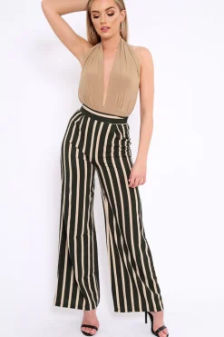 Rebellious Fashion Camel Halterneck Slinky Bodysuit -Isla