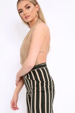 Rebellious Fashion Camel Halterneck Slinky Bodysuit -Isla