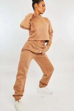 Rebellious Fashion Camel High Neck Cropped Sweatshirt - Orli