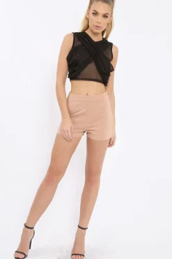Rebellious Fashion Camel High Waisted Shorts - Alicina