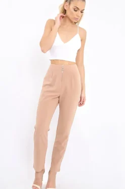 Rebellious Fashion Camel High Waisted Trousers - Zeenia