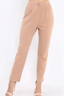 Rebellious Fashion Camel High Waisted Trousers - Zeenia