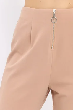 Rebellious Fashion Camel High Waisted Trousers - Zeenia
