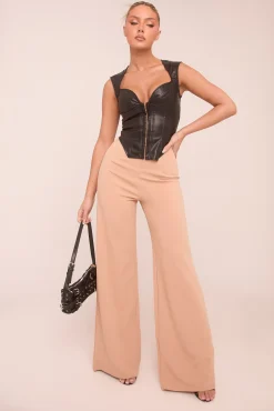 Rebellious Fashion Camel High Waist Flare Trousers -Tisha