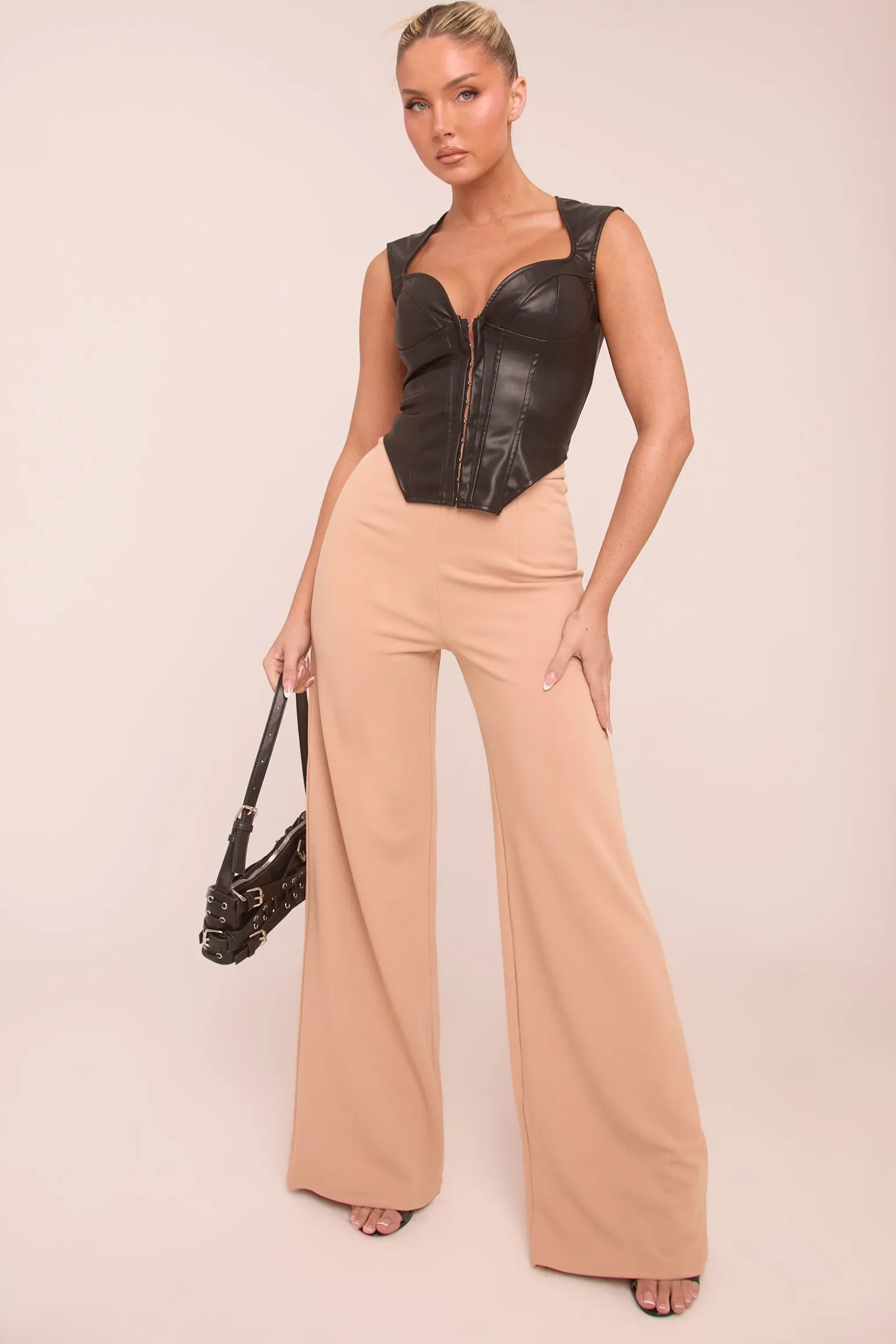 Rebellious Fashion Camel High Waist Flare Trousers -Tisha