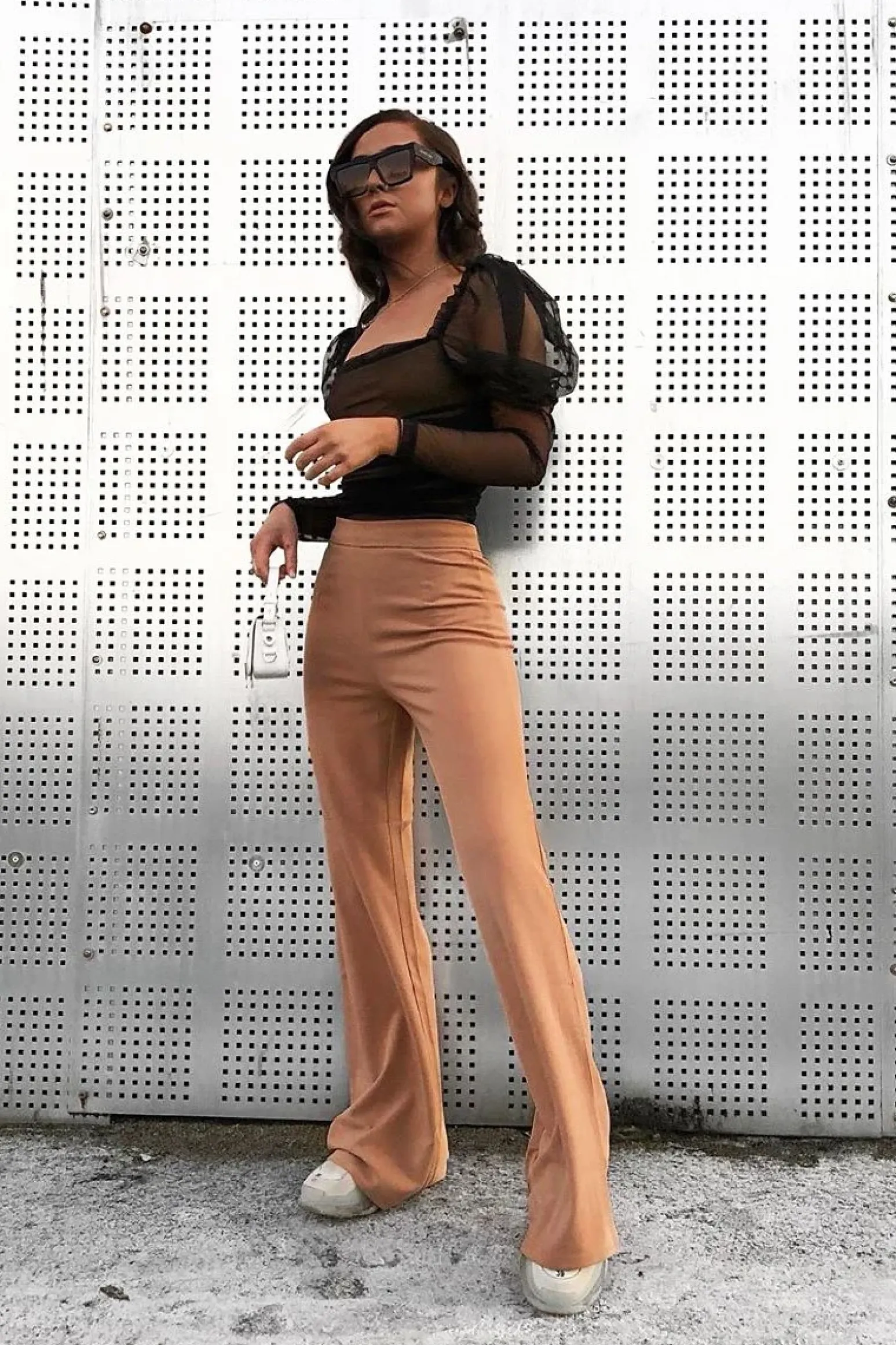 Rebellious Fashion Camel High Waist Flare Trousers -Tisha