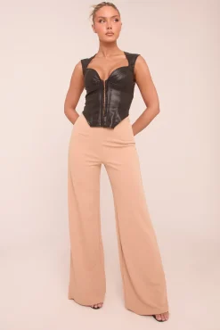 Rebellious Fashion Camel High Waist Flare Trousers -Tisha