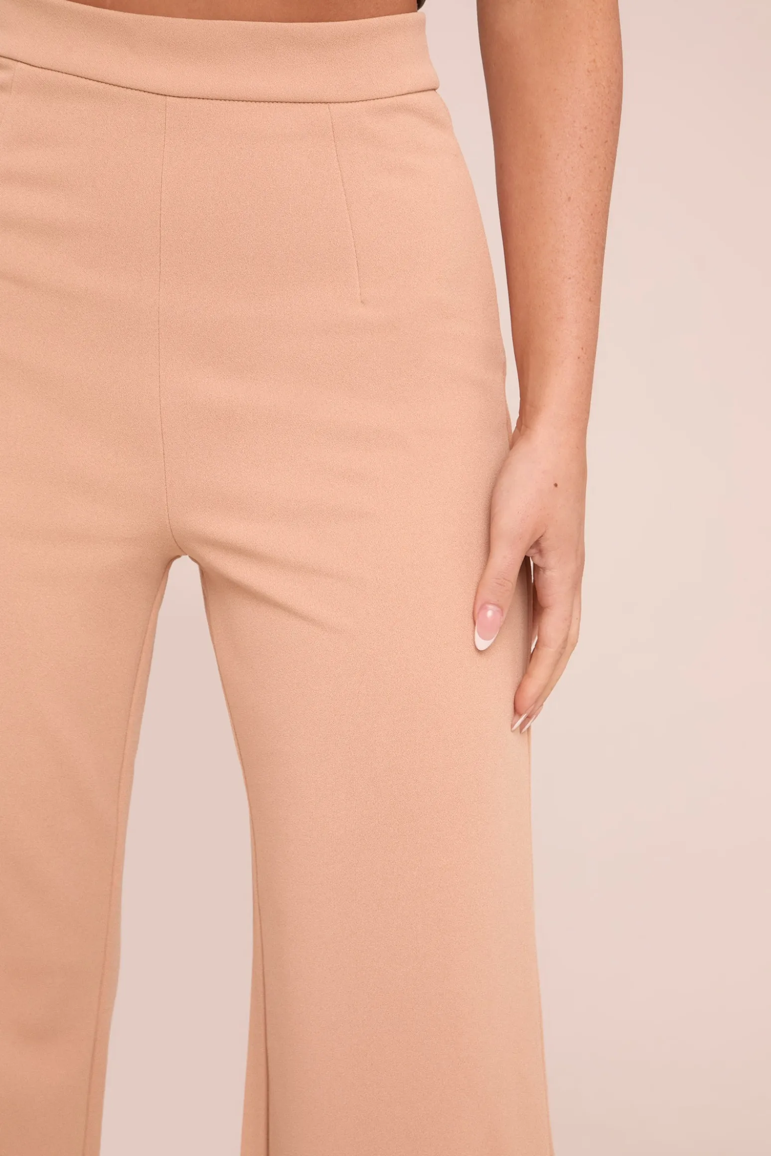 Rebellious Fashion Camel High Waist Flare Trousers -Tisha