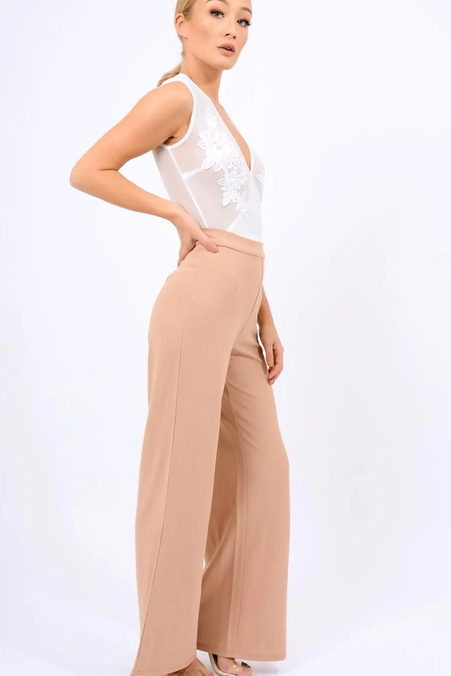 Rebellious Fashion Camel High Waist Flare Trousers -Tisha