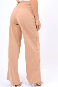Rebellious Fashion Camel High Waist Flare Trousers -Tisha