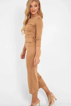 Rebellious Fashion Camel Keyhole Top Culotte Co-Ord - Raelinn