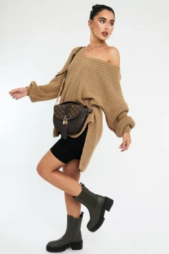 Rebellious Fashion Camel Knit Oversized Jumper - Darci