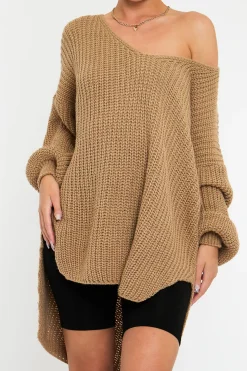 Rebellious Fashion Camel Knit Oversized Jumper - Darci