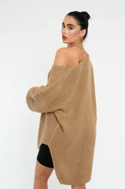 Rebellious Fashion Camel Knit Oversized Jumper - Darci