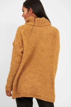 Rebellious Fashion Camel Knitted Borg Oversized Roll Neck Jumper - Ebbie