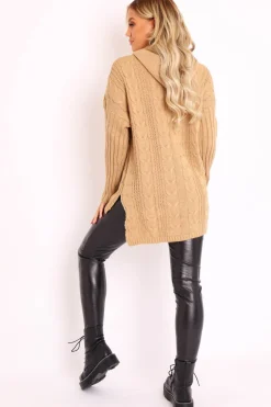 Rebellious Fashion Camel Knitted Hoodie Jumper - Capri
