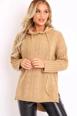 Rebellious Fashion Camel Knitted Hoodie Jumper - Capri