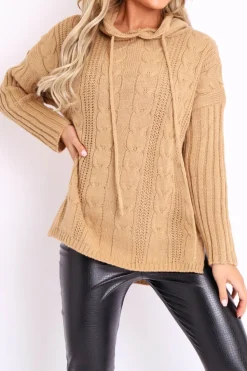 Rebellious Fashion Camel Knitted Hoodie Jumper - Capri