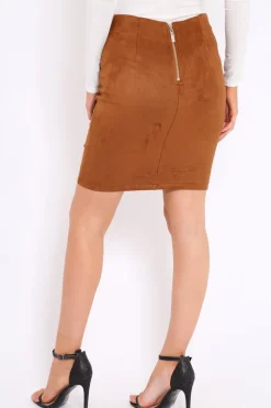 Rebellious Fashion Camel Lace Up Suedette Skirt - Jenna